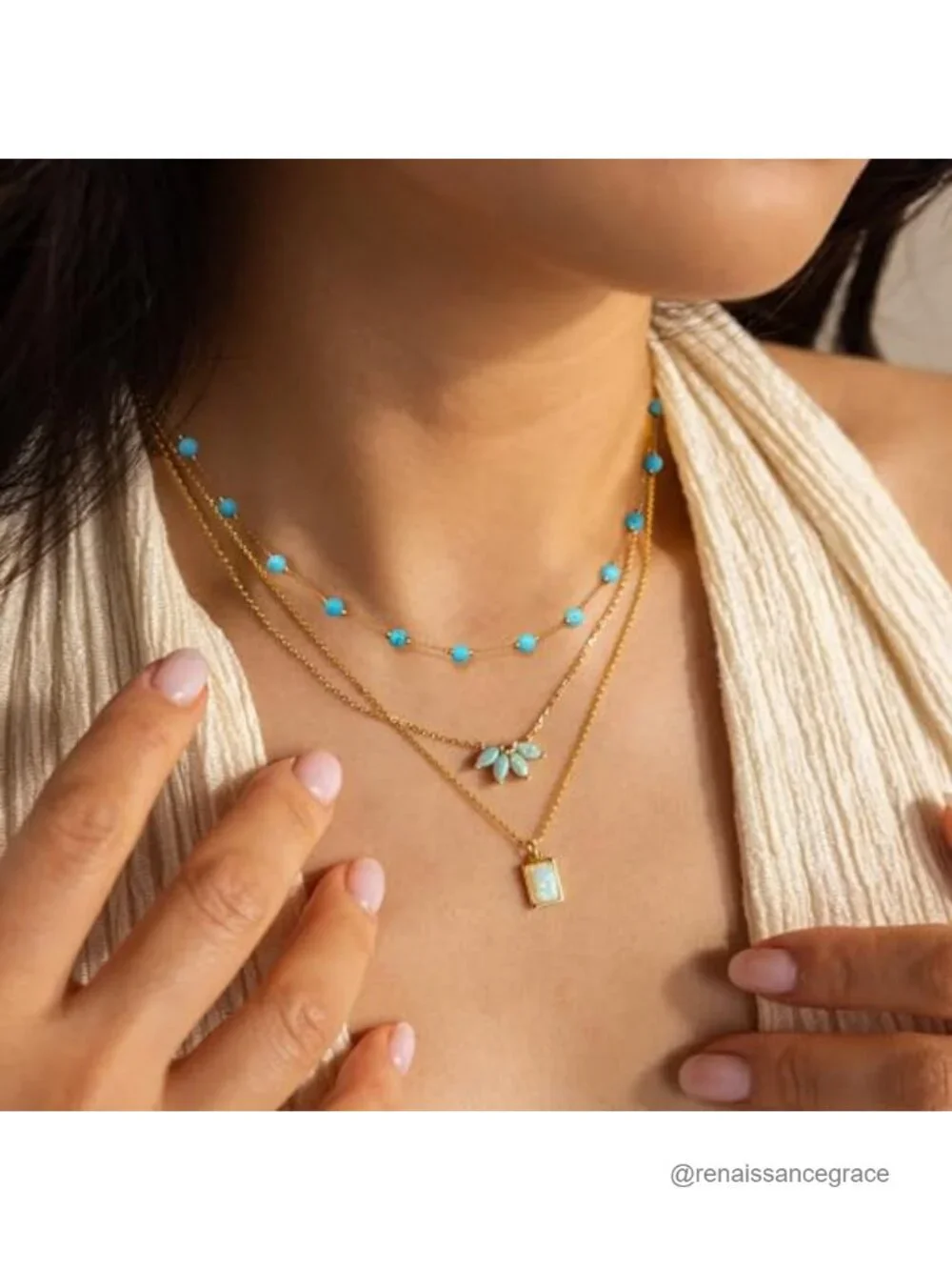 Bohemian Turquoise Necklace 18K Gold Plated Stainless Steel Women Pendant